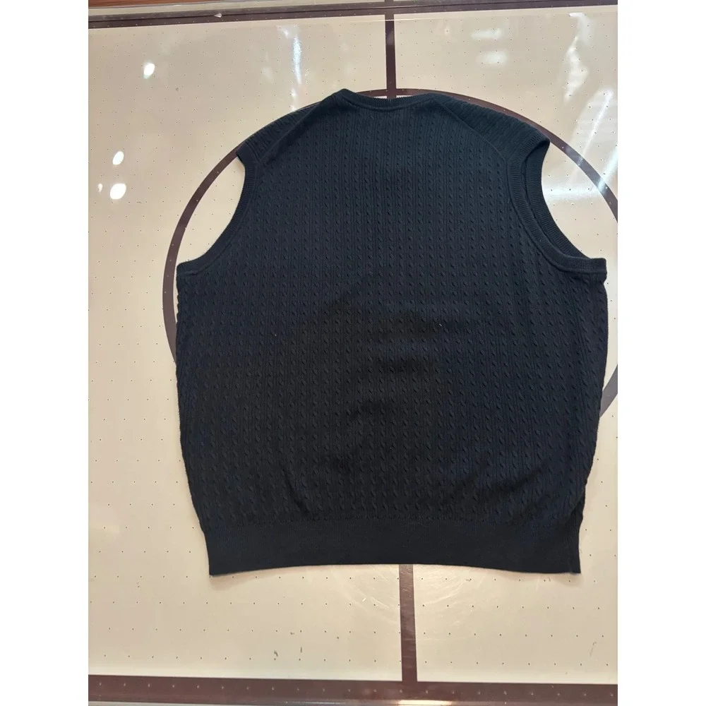 #011 Nordstrom Mens Black Cable Knit V-Neck Sweater Vest Sleeveless Large L